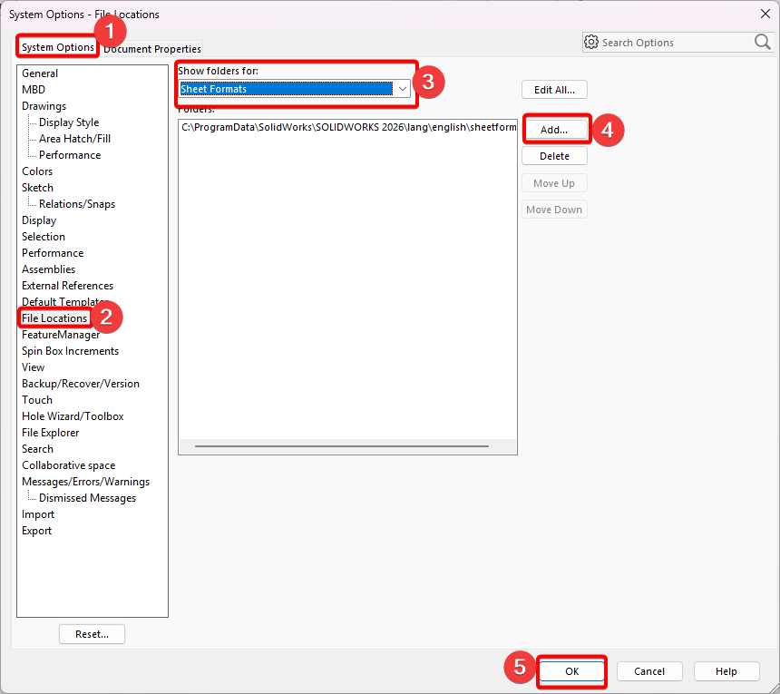 Add Sheet Format File Location