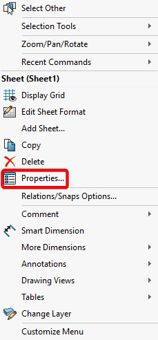 Select Properties in Drawing