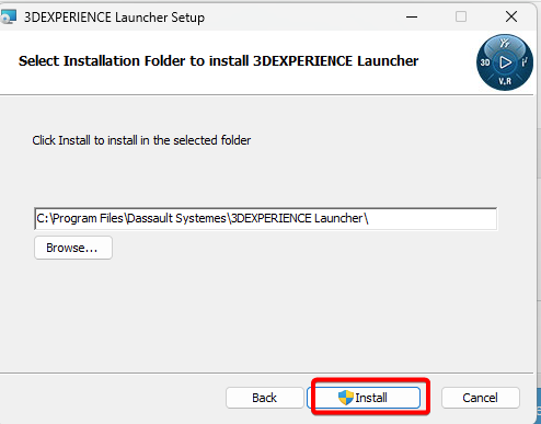 Click Install for 3DX Launcher