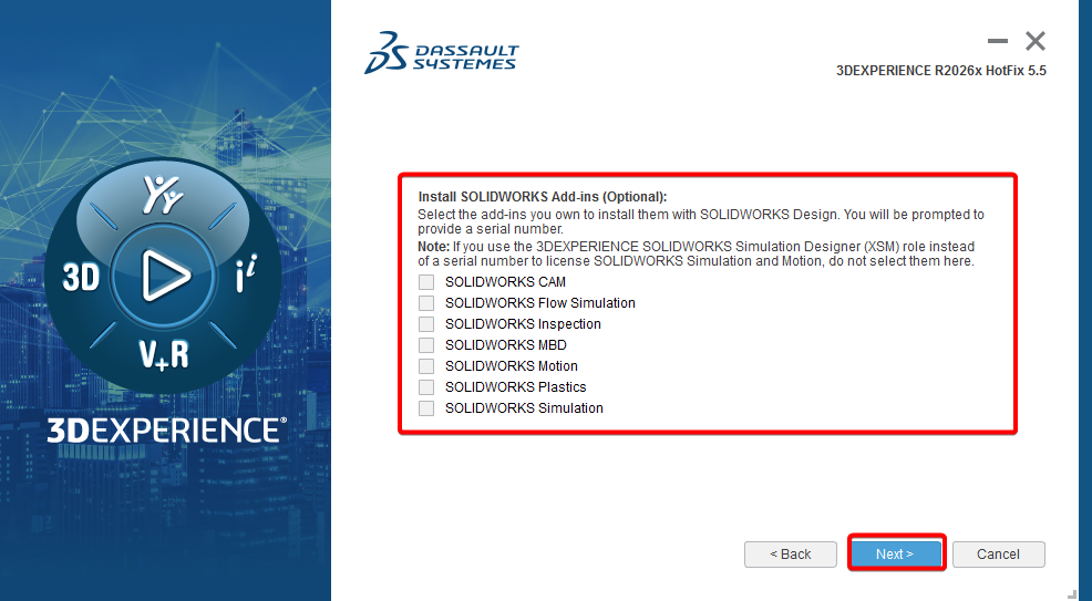 Select SOLIDWORKS Add-ins to install