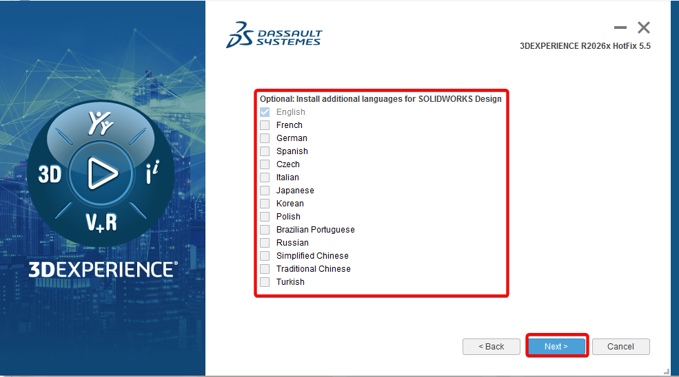 Select Languages to install