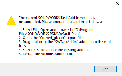 The current SOLIDWORKS Task Add-in version is unsupported.png