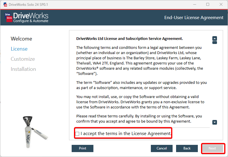 Accept the terms and click next