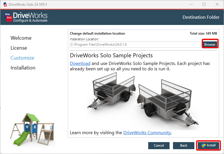 Click Browse to specify the installation location and click install to start