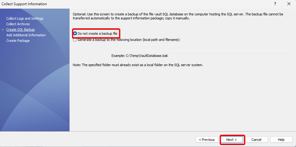 Skip SQL Backup