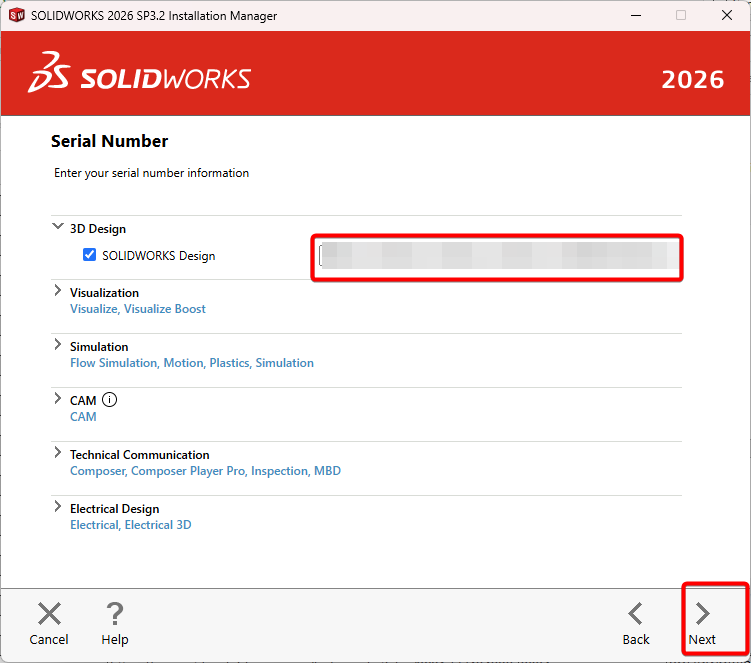 Change Serials and click next