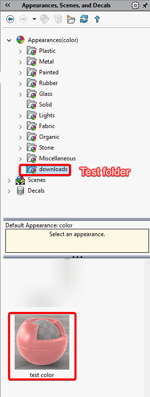 Test Folder in task pane