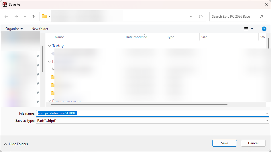 Save as defeature part