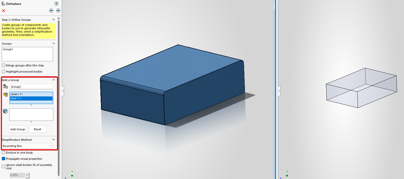 Create groups and set the simplification method