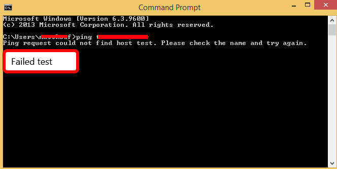 Image of Command Prompt with failing test