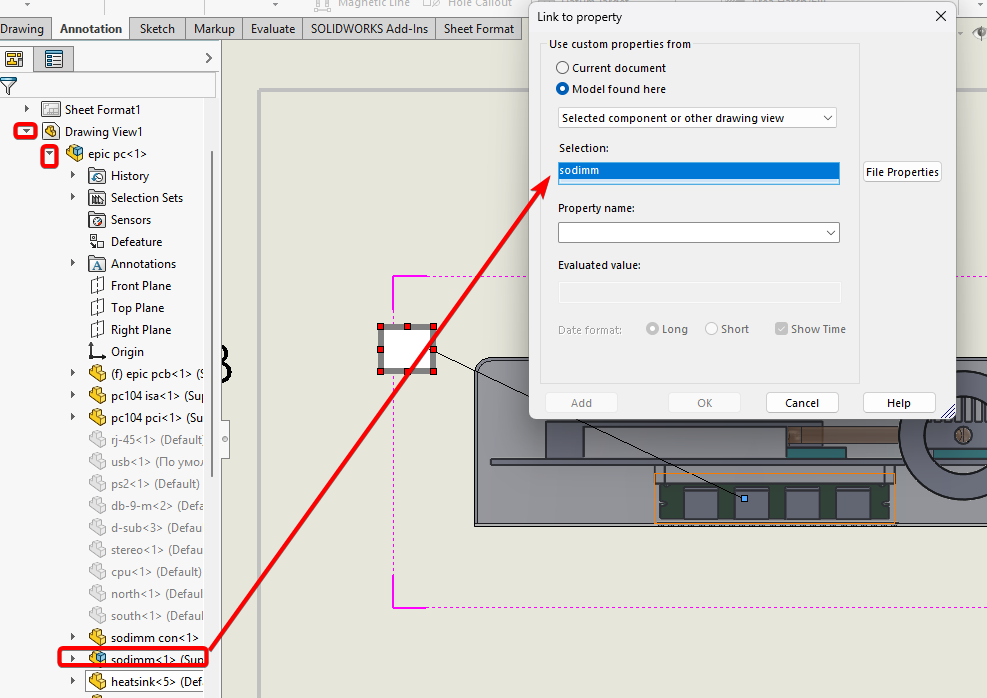 Expand the feature tree and select the subassembly