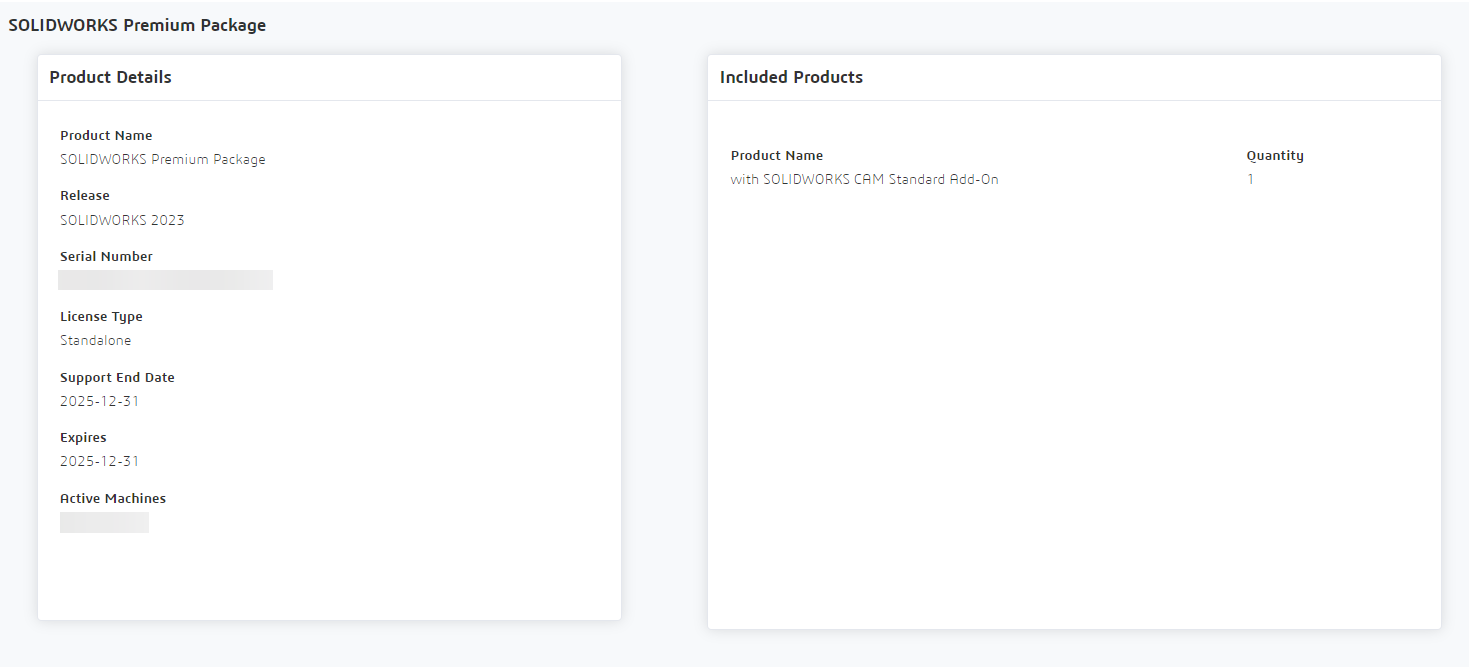 Click on any product to see included products entitled by the same serial number, and activation details for that product