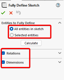Select options for Fully Define Sketch