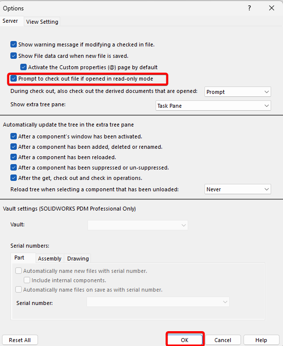 disable the option "Prompt to check out file if opened in read-only mode" and click "OK"