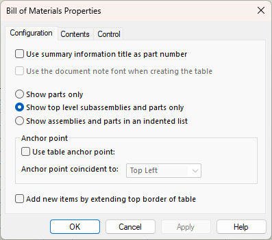 Excel BOM Properties