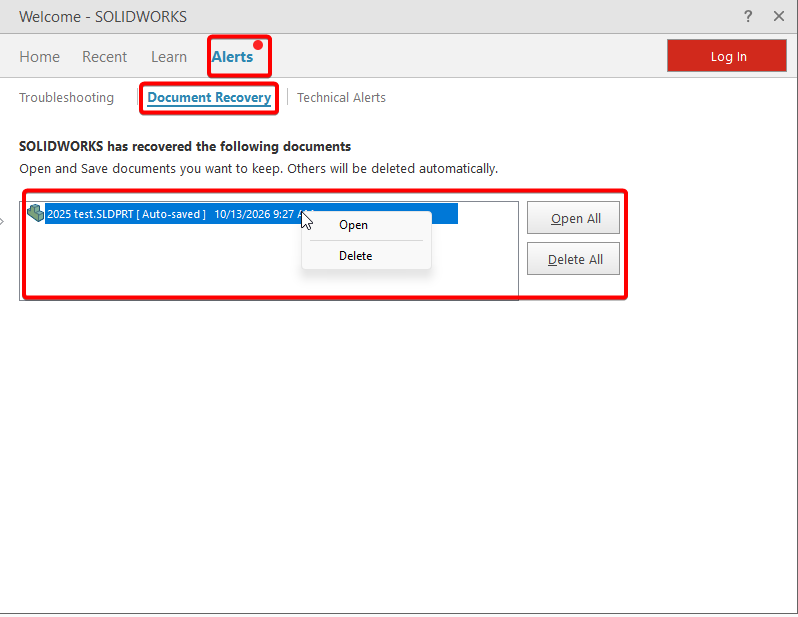Open Auto-Recover File