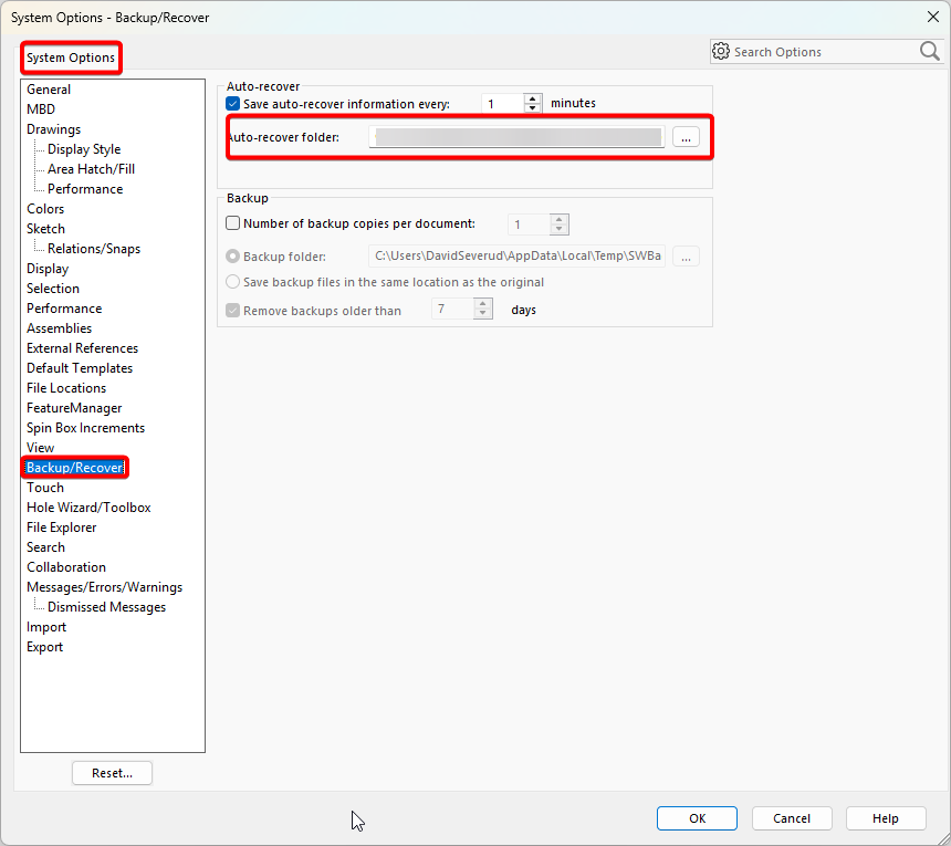 Note the Auto-Recover folder location
