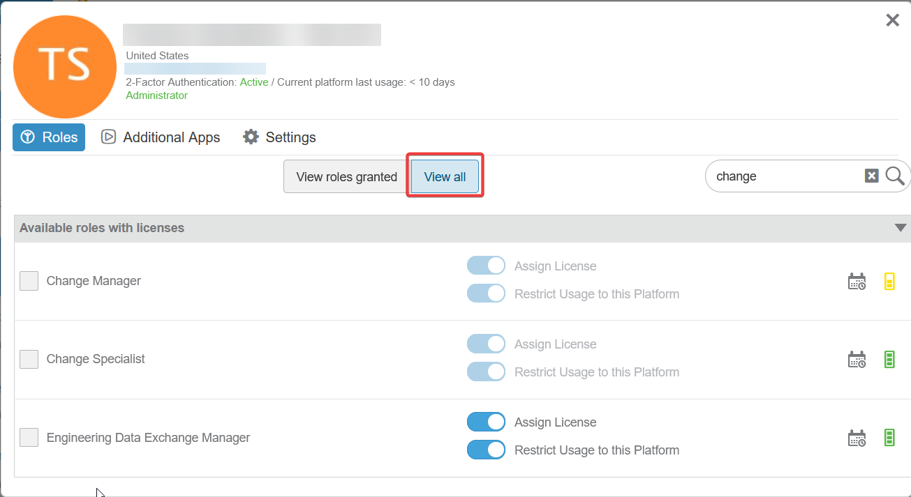 A Member Details page with the View All button highlighted to show additional roles.