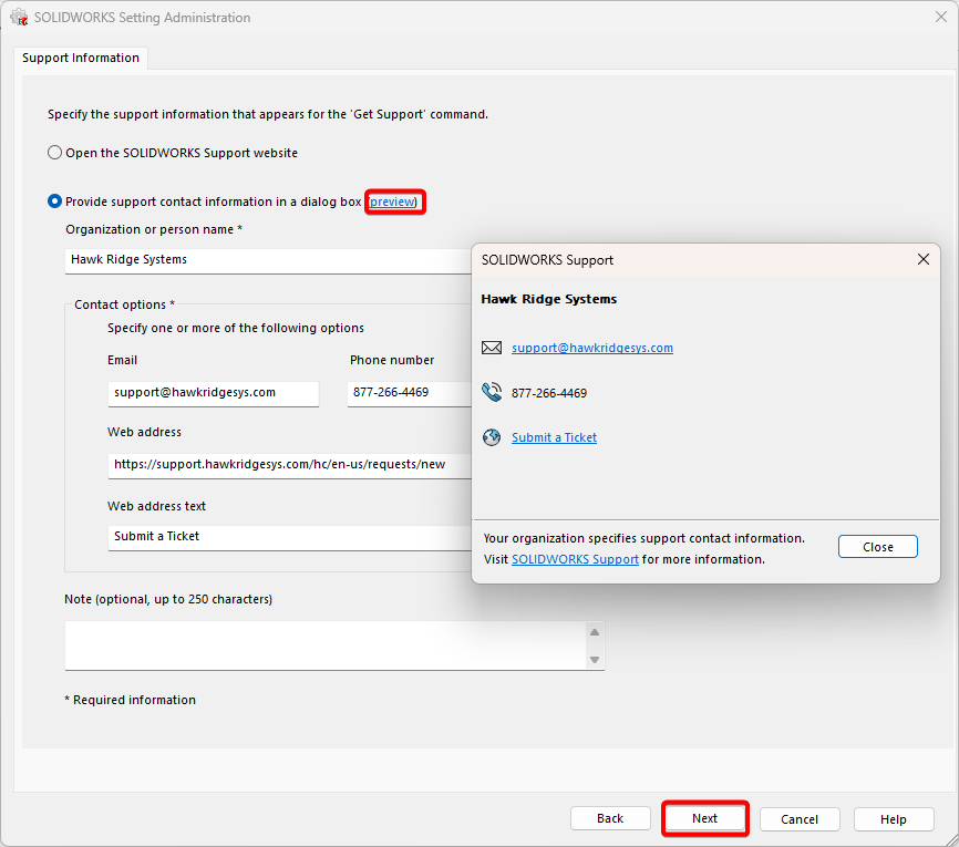 Support Information Example