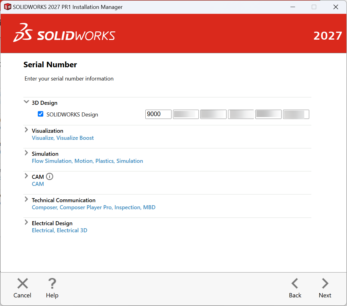 SOLIDWORKS License Serial Number Section
