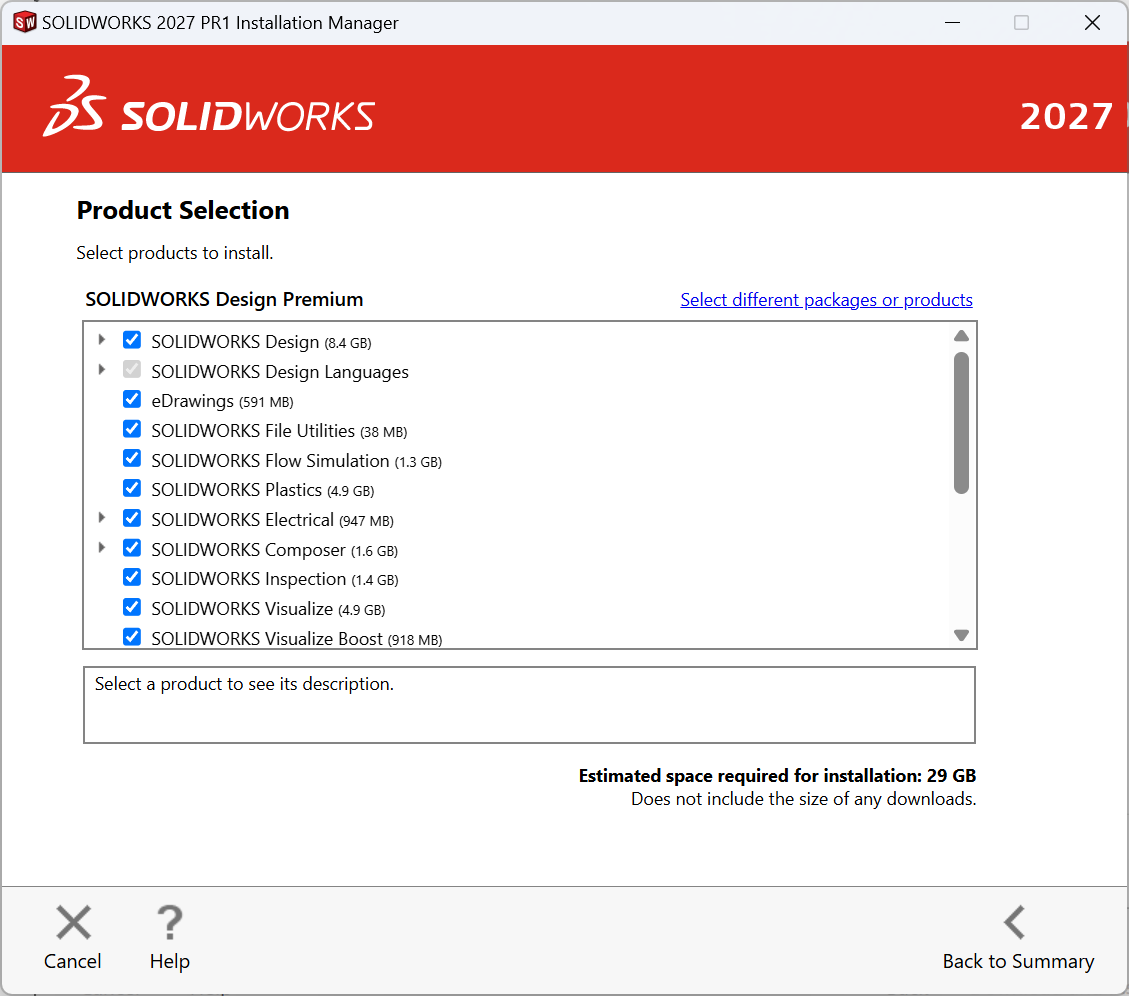 SOLIDWORKS Product Selection Page