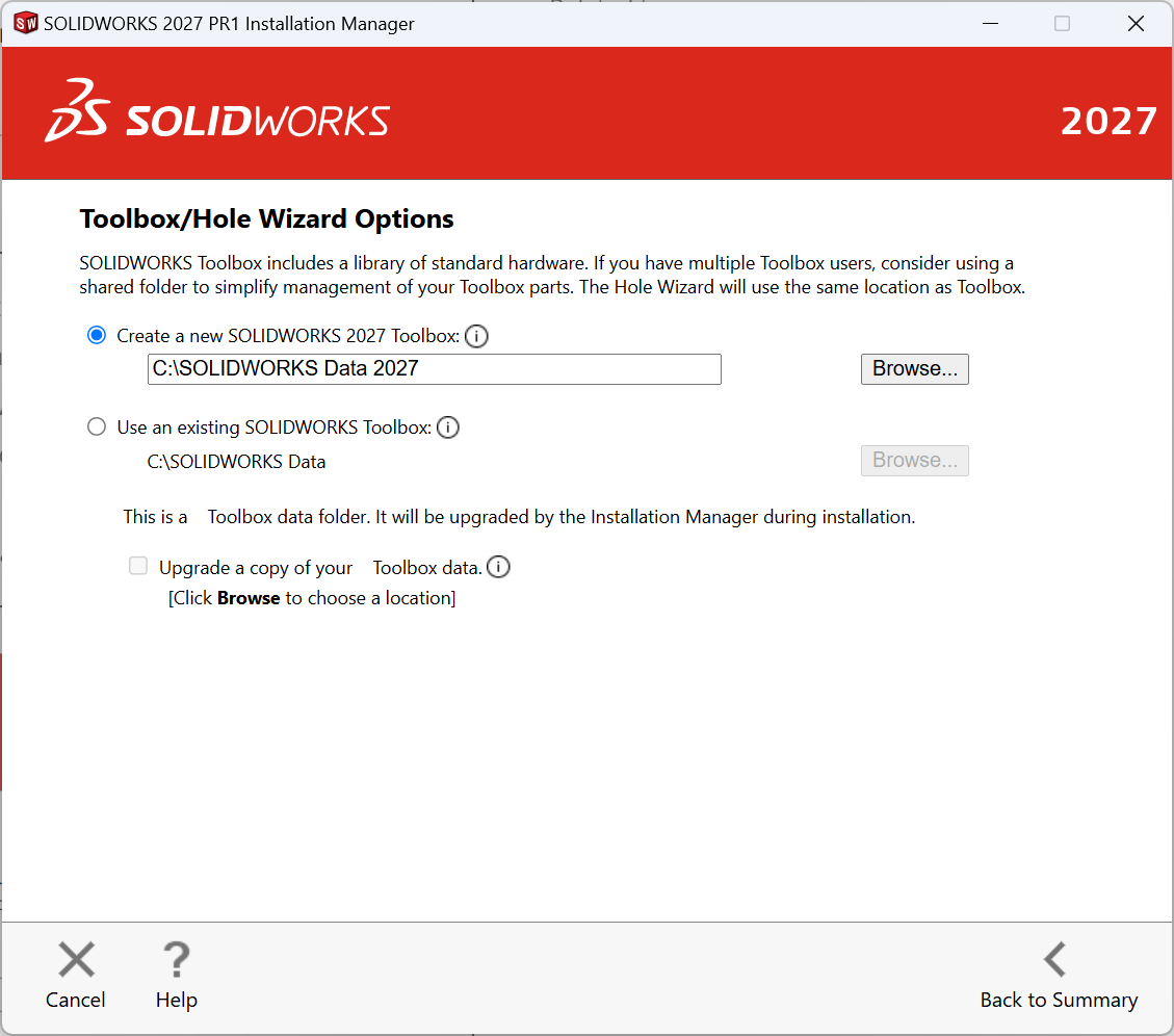 SOLIDWORKS Toolbox Options