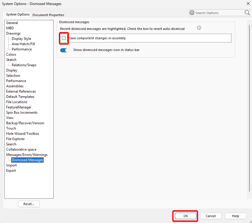 Check the box to show the dismissed message again