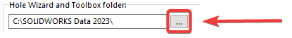The search button for setting the hole wizard/toolbox location