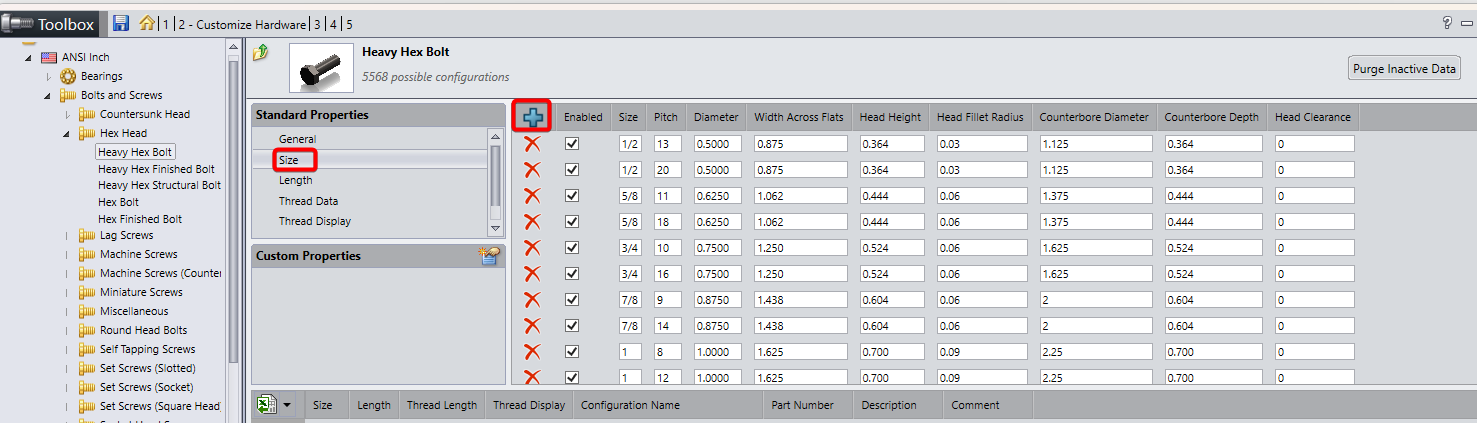 Chose size and click the plus button
