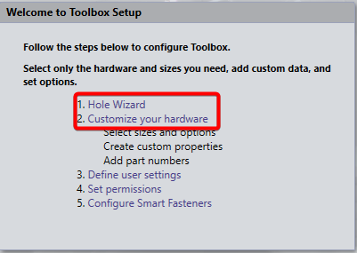 Modify Toolbox or Hole Wizard Standards