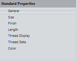 Shows the standard properties options