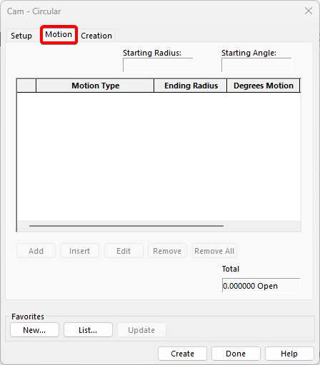 Cam Motion tab