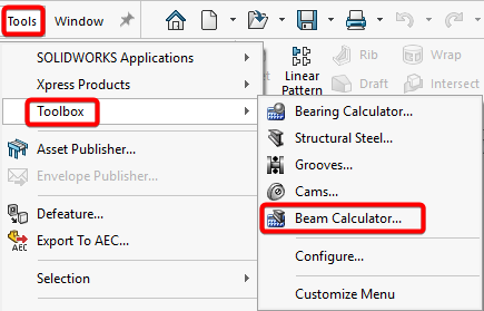Go to Tools > Toolbox > Beam Calculator