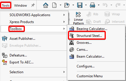 Go to Tools > Toolbox > Structural Steel