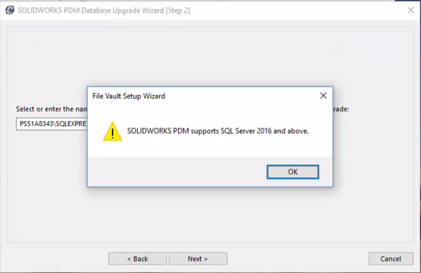 SOLIDWORKS PDM supports SQL Server 2016 and above.