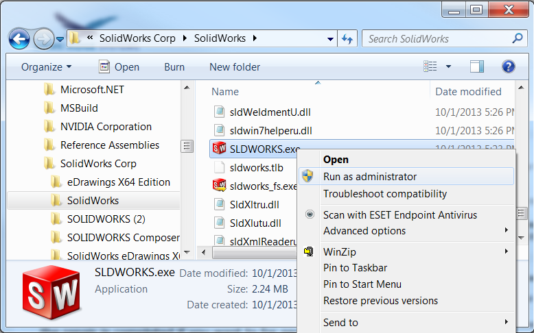 solidworks 2005 will not open file on windows 10