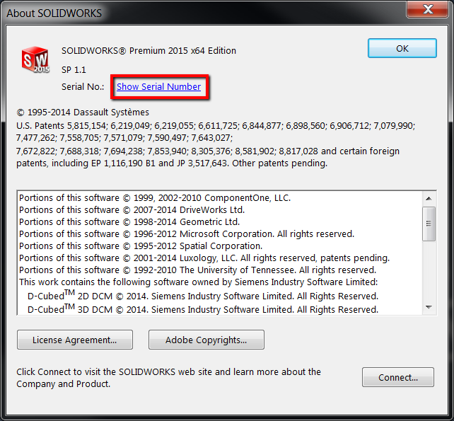 Locating A SOLIDWORKS Serial Number Hawk Ridge Systems Support   Show Serial Number 